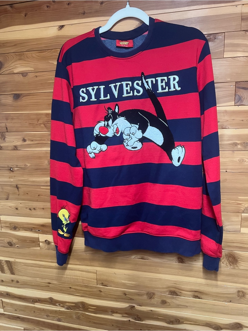 Warner Bros. Sylvester Striped Crewneck Sweater in Red and Navy